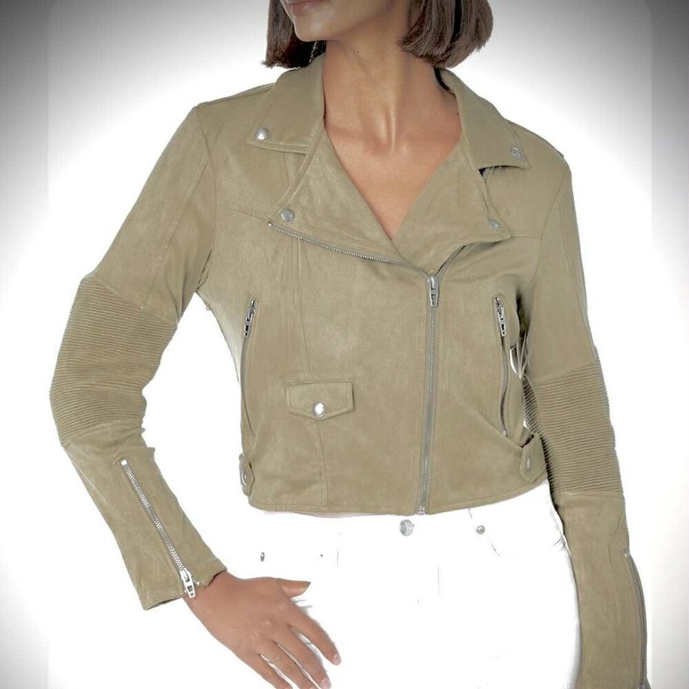 New Blank NYC Songbird Moto Jacket Asymmetric Zip Sand\Taupe XS